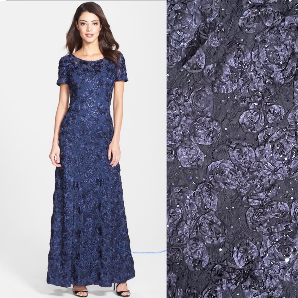 Alex Evenings Embellished Gown Dress Size 12 14 Navy Blue Or 14p Petite